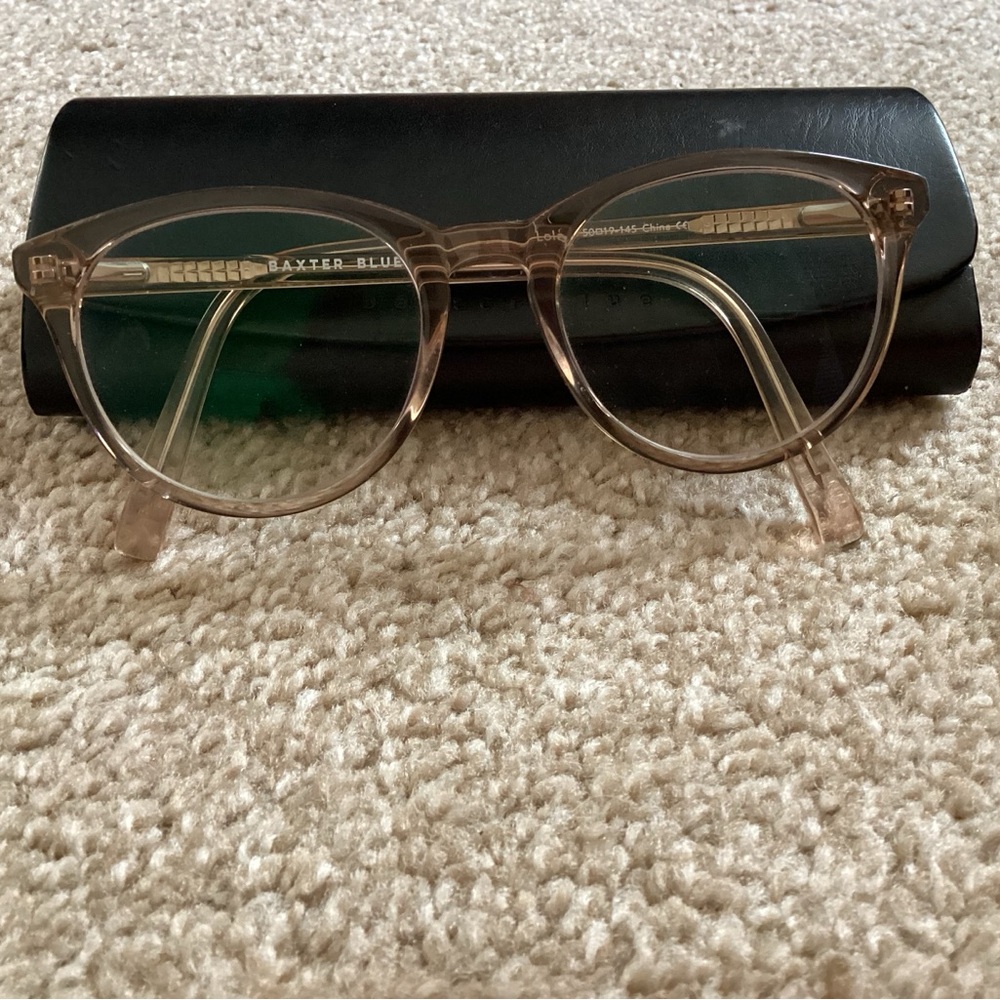 Baxter Blue Lola glasses in champagne color, reading magnification +1.5